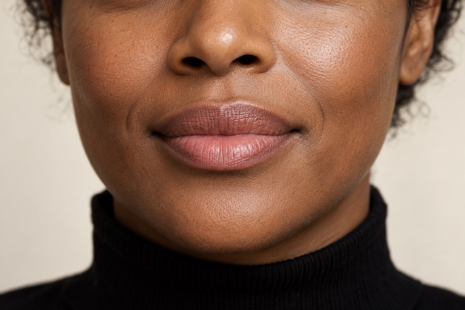 AI-generated symbolic close-up of an adult woman’s lips with natural skin texture.